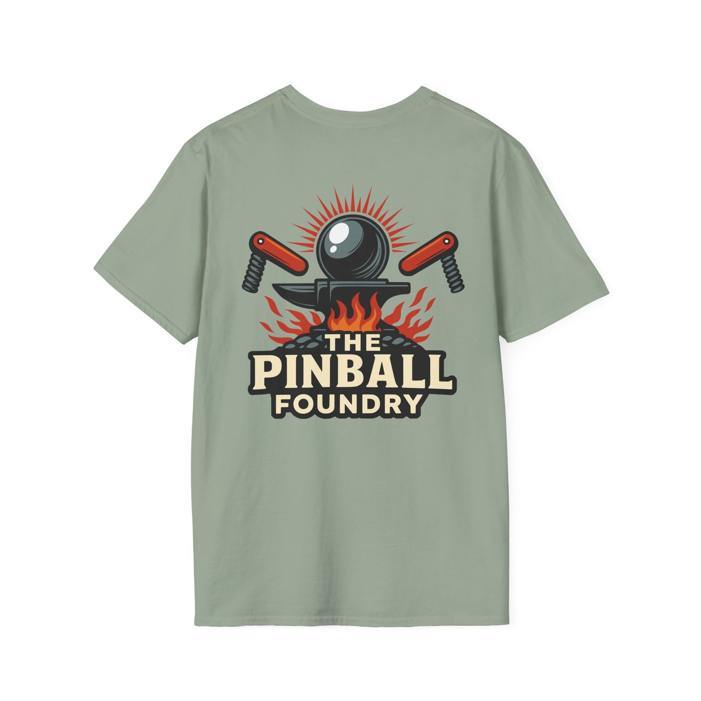 The Pinball Foundry Logo, Gaming T-Shirt, Unisex Softstyle T-Shirt, Perfect Gift for Gamers, Casual Wear, Pinball Lover Apparel