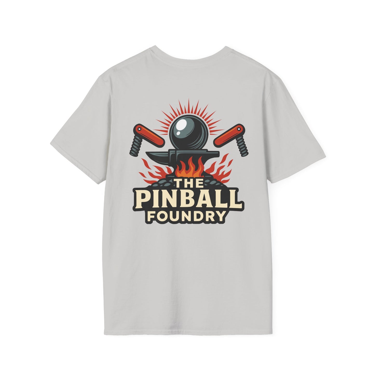 The Pinball Foundry Logo, Gaming T-Shirt, Unisex Softstyle T-Shirt, Perfect Gift for Gamers, Casual Wear, Pinball Lover Apparel