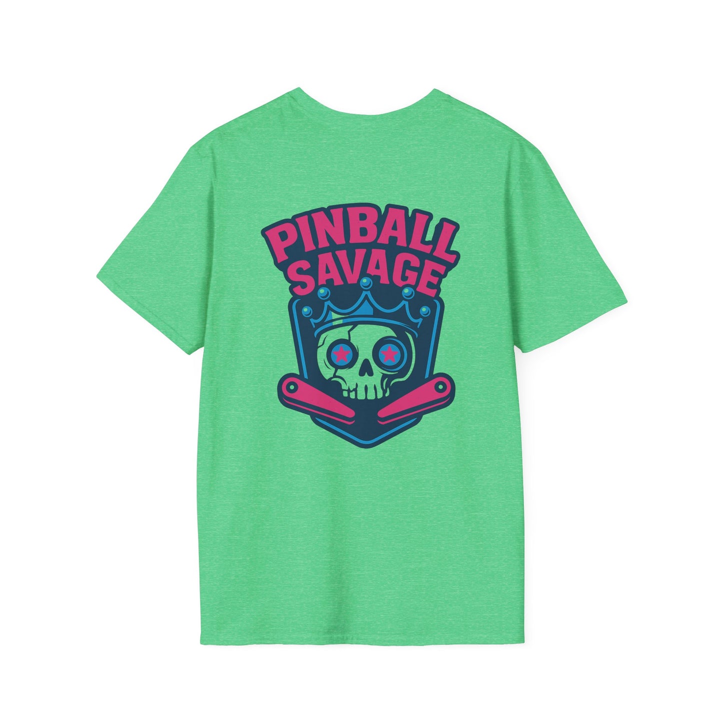 The Pinball Foundry Pinball Savage Skull, Gaming T-Shirt, Unisex Softstyle T-Shirt, Perfect Gift for Gamers, Casual Wear, Pinball Lover Apparel