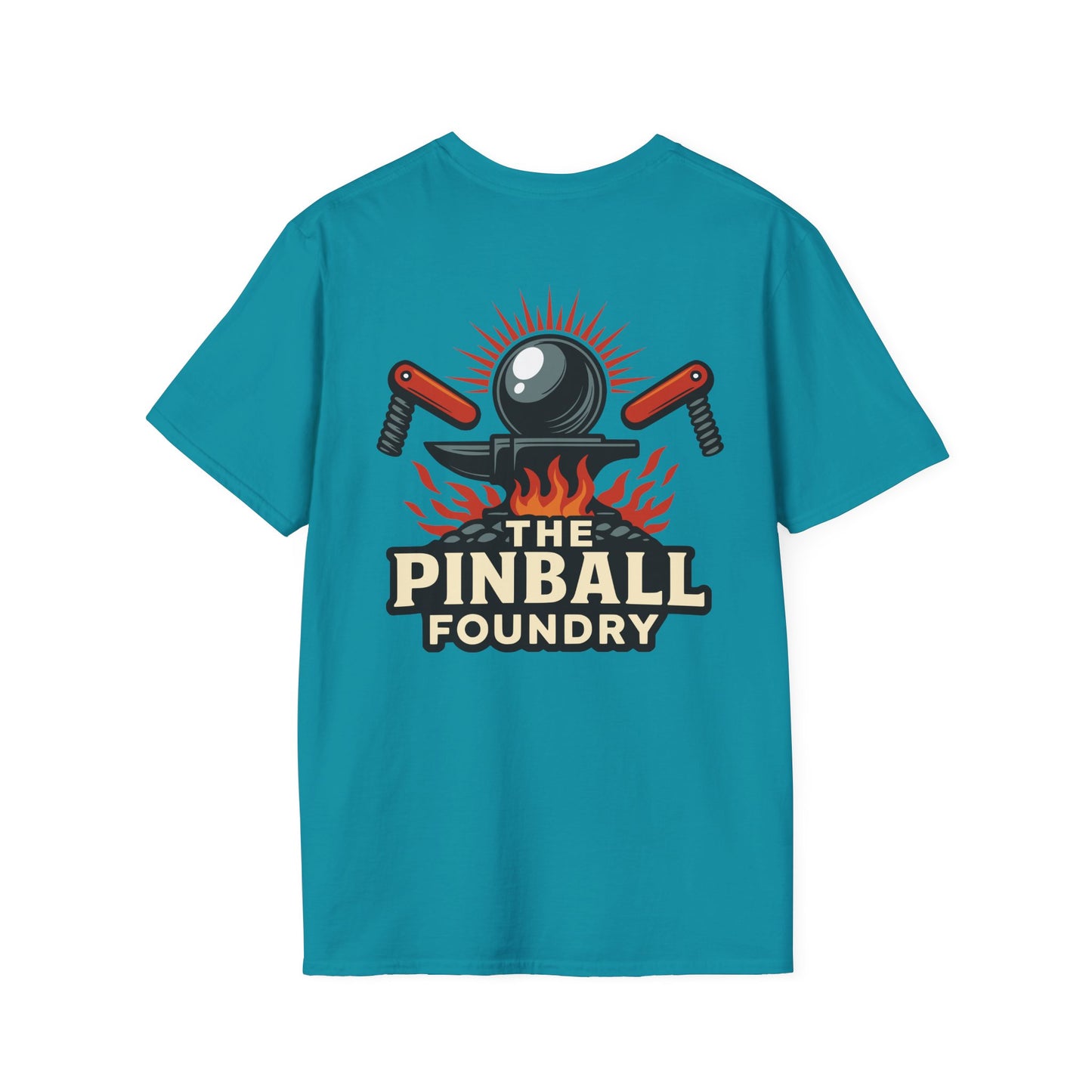 The Pinball Foundry Logo, Gaming T-Shirt, Unisex Softstyle T-Shirt, Perfect Gift for Gamers, Casual Wear, Pinball Lover Apparel