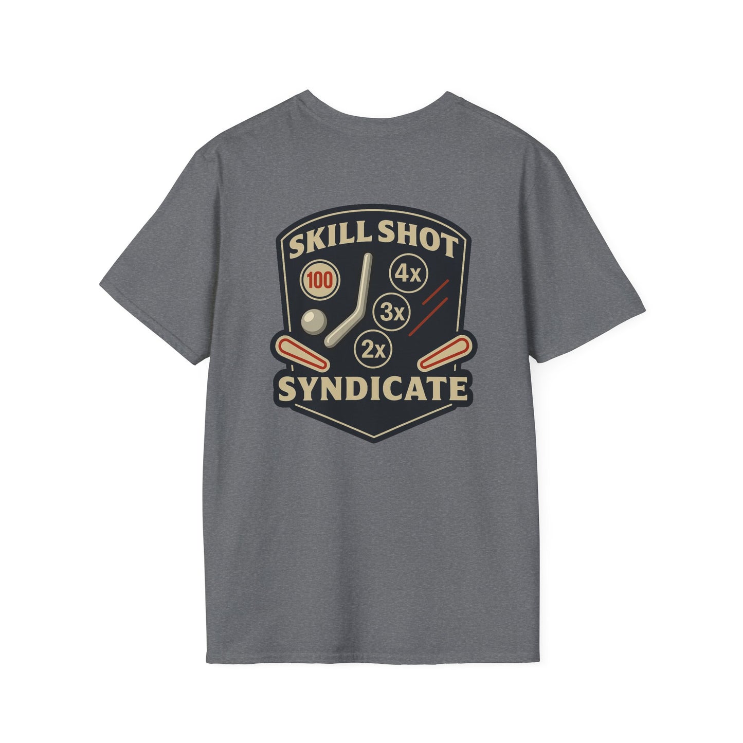 The Pinball Foundry Skill Shot Syndicate, Gaming T-Shirt, Unisex Softstyle T-Shirt, Perfect Gift for Gamers, Casual Wear, Pinball Lover Apparel