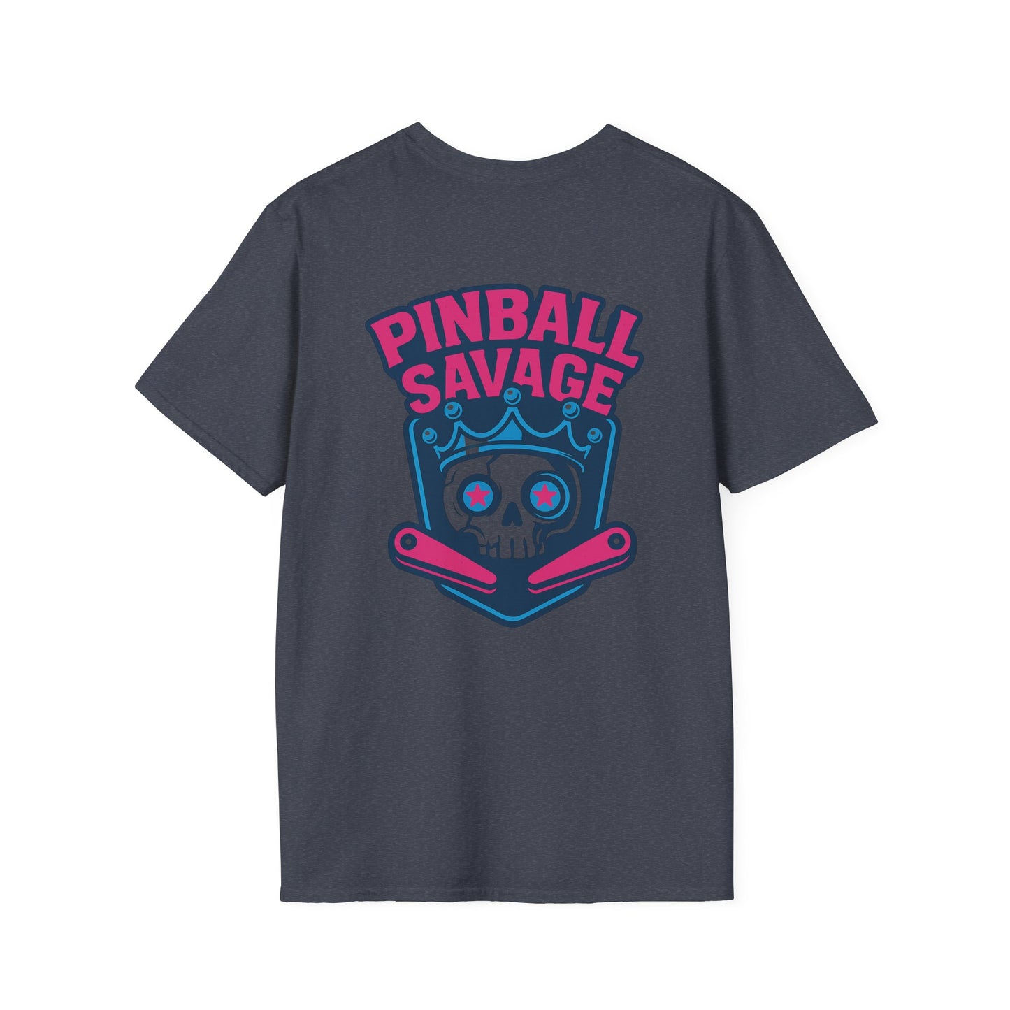 The Pinball Foundry Pinball Savage Skull, Gaming T-Shirt, Unisex Softstyle T-Shirt, Perfect Gift for Gamers, Casual Wear, Pinball Lover Apparel