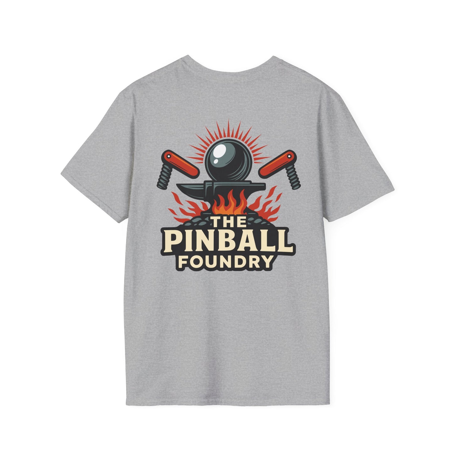 The Pinball Foundry Logo, Gaming T-Shirt, Unisex Softstyle T-Shirt, Perfect Gift for Gamers, Casual Wear, Pinball Lover Apparel