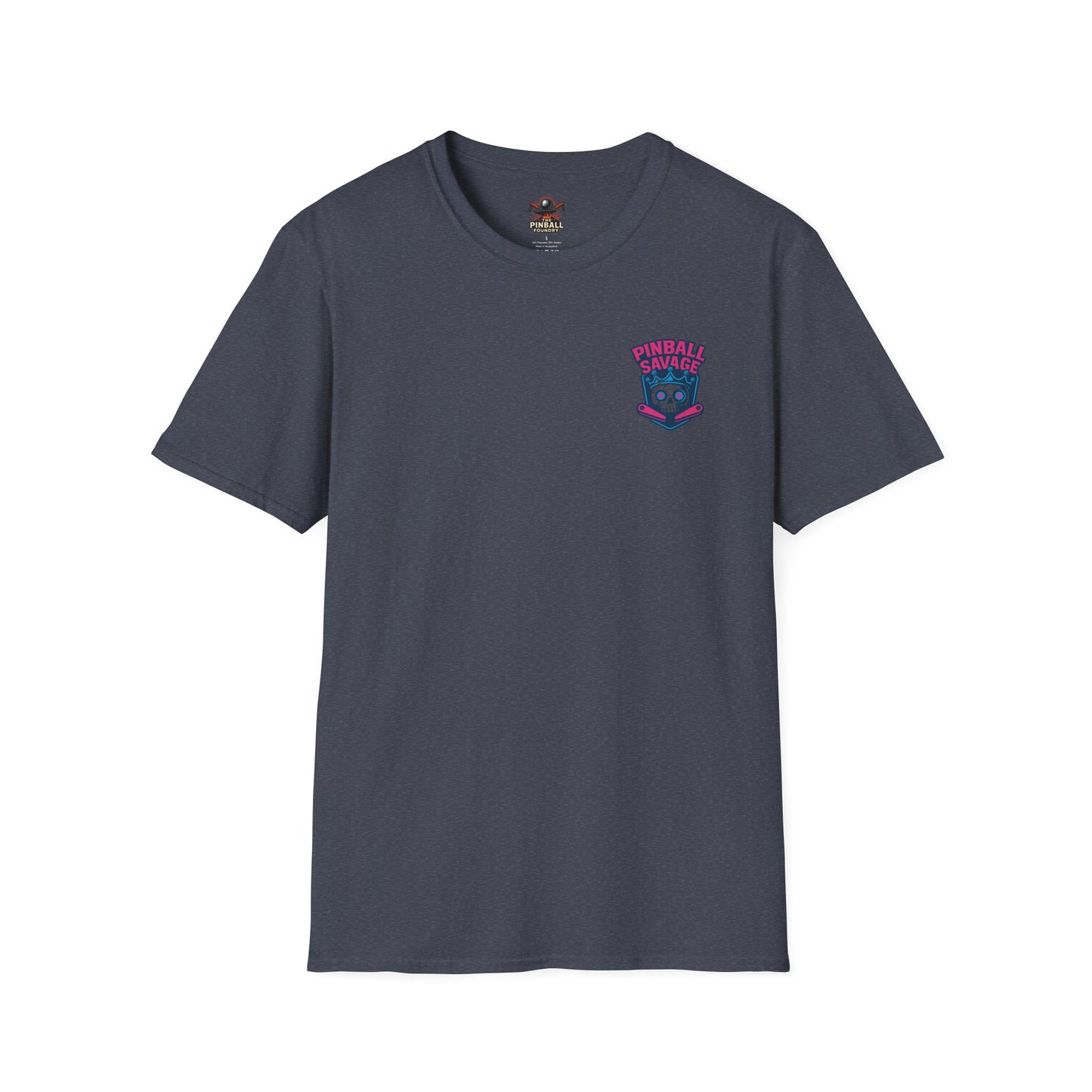 The Pinball Foundry Pinball Savage Skull, Gaming T-Shirt, Unisex Softstyle T-Shirt, Perfect Gift for Gamers, Casual Wear, Pinball Lover Apparel