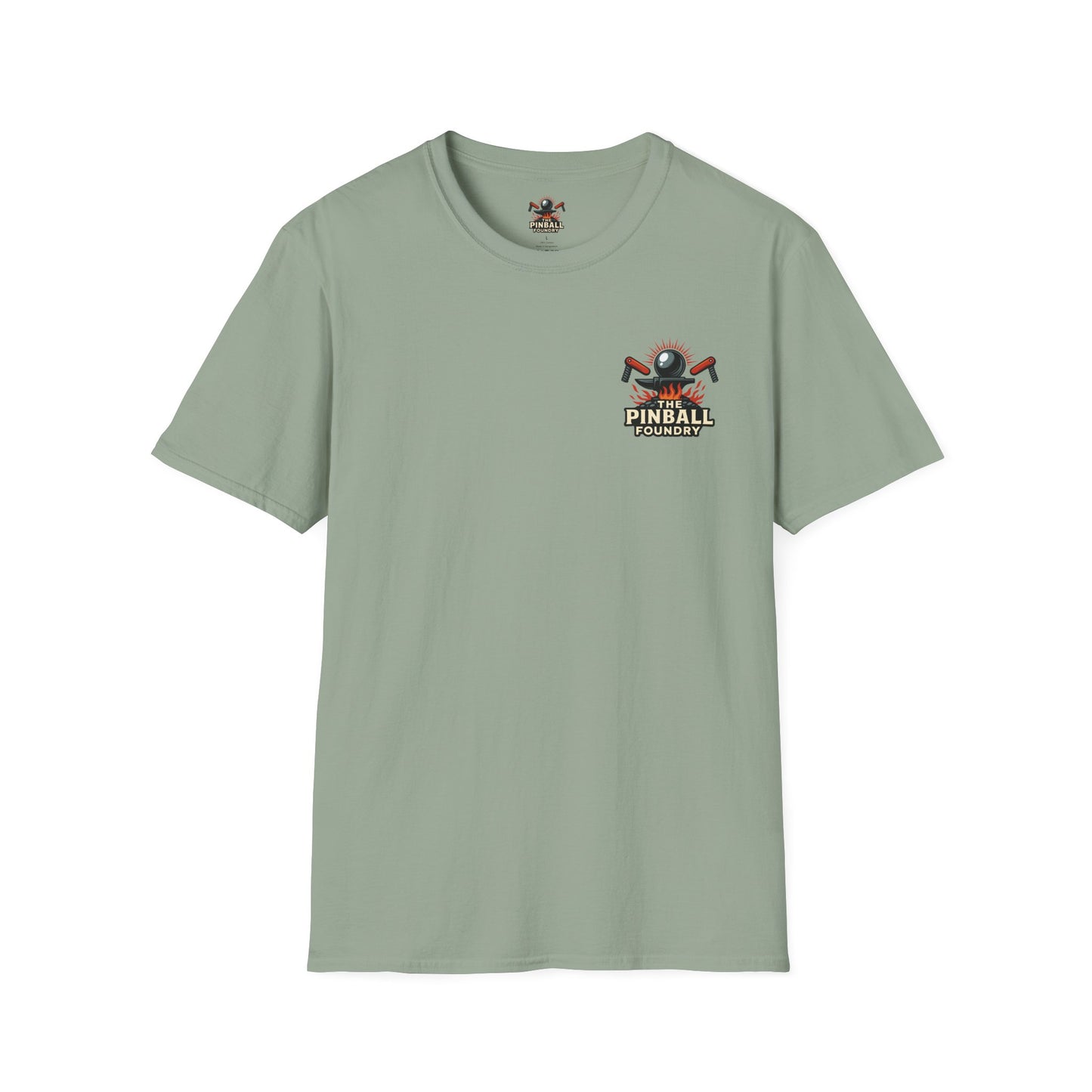 The Pinball Foundry Logo, Gaming T-Shirt, Unisex Softstyle T-Shirt, Perfect Gift for Gamers, Casual Wear, Pinball Lover Apparel