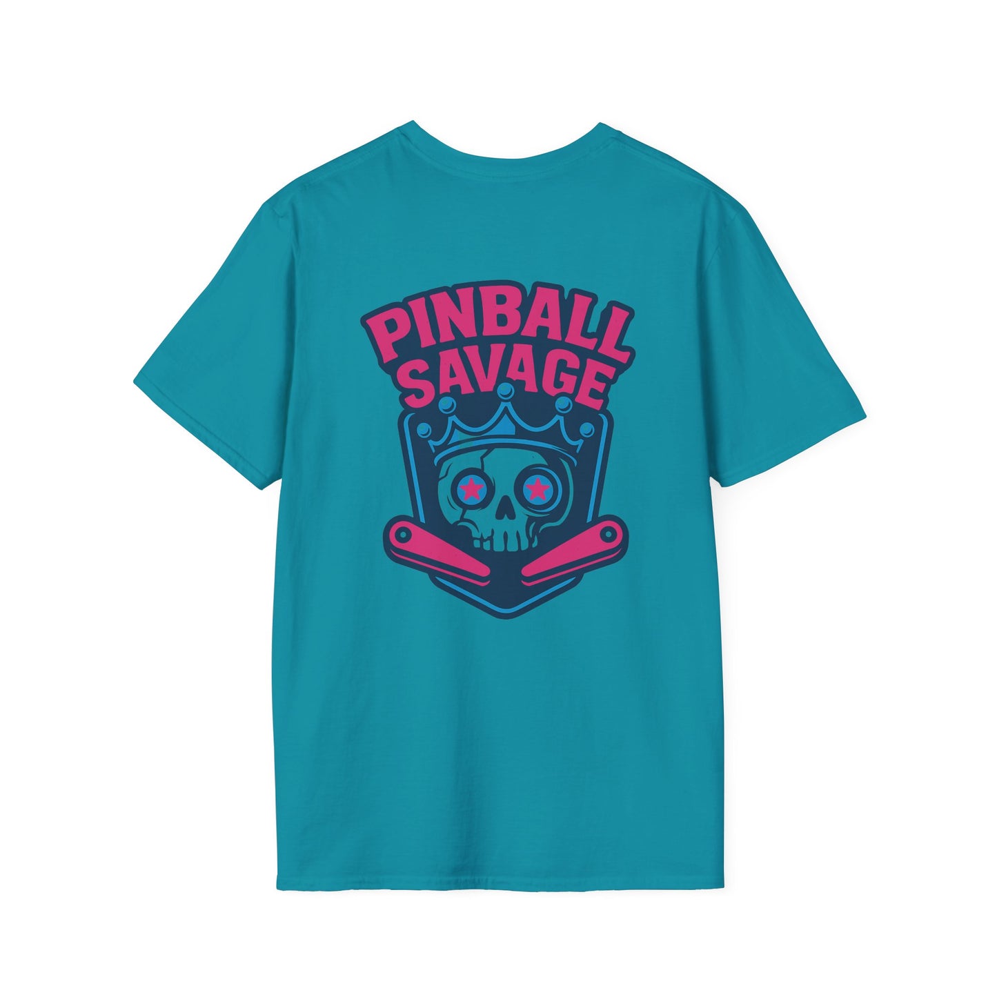 The Pinball Foundry Pinball Savage Skull, Gaming T-Shirt, Unisex Softstyle T-Shirt, Perfect Gift for Gamers, Casual Wear, Pinball Lover Apparel