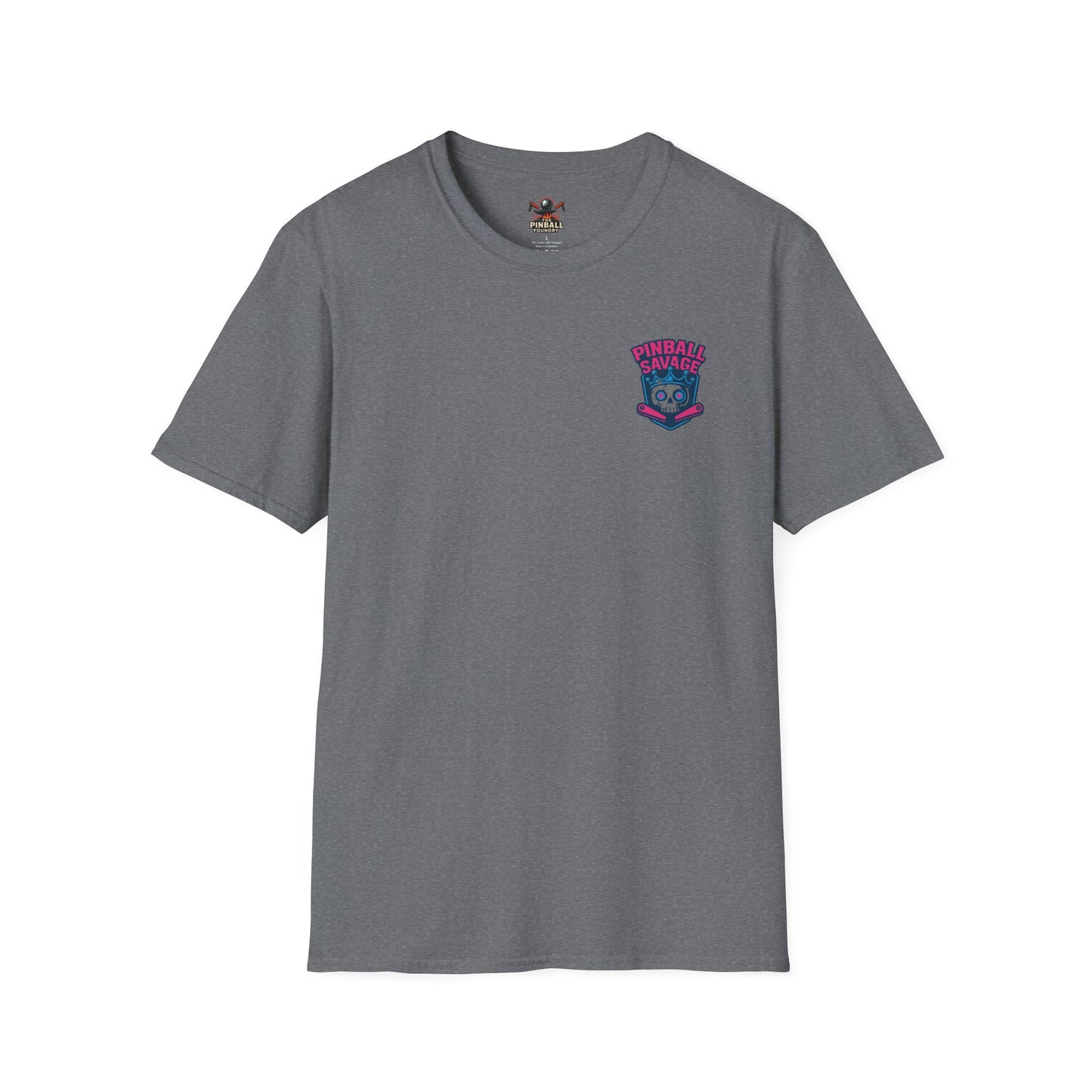 The Pinball Foundry Pinball Savage Skull, Gaming T-Shirt, Unisex Softstyle T-Shirt, Perfect Gift for Gamers, Casual Wear, Pinball Lover Apparel
