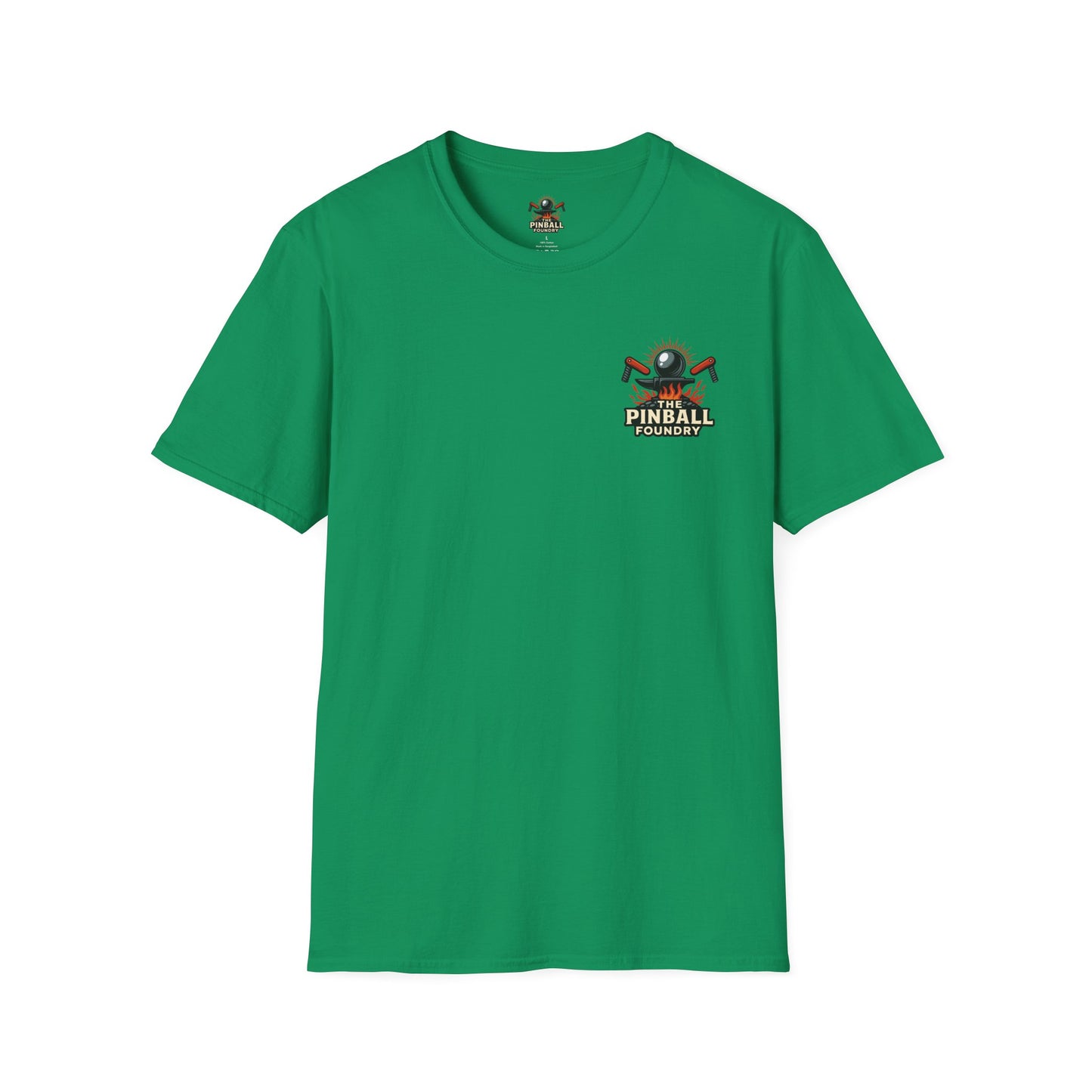 The Pinball Foundry Logo, Gaming T-Shirt, Unisex Softstyle T-Shirt, Perfect Gift for Gamers, Casual Wear, Pinball Lover Apparel
