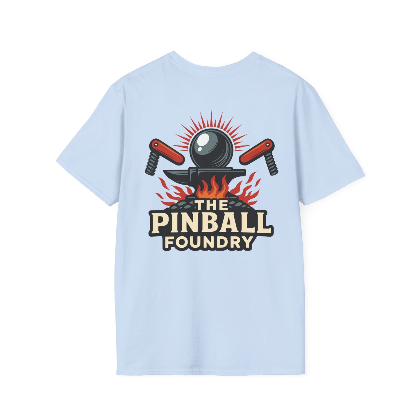 The Pinball Foundry Logo, Gaming T-Shirt, Unisex Softstyle T-Shirt, Perfect Gift for Gamers, Casual Wear, Pinball Lover Apparel