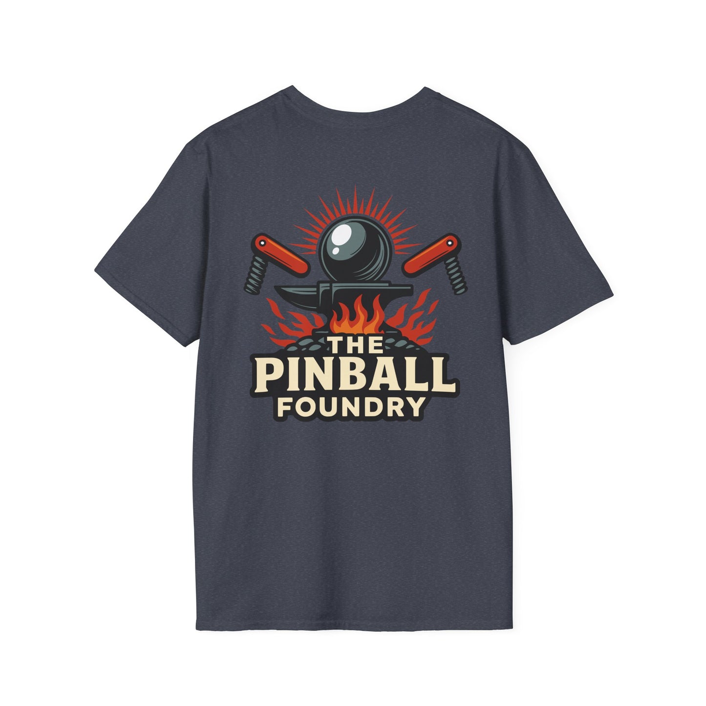 The Pinball Foundry Logo, Gaming T-Shirt, Unisex Softstyle T-Shirt, Perfect Gift for Gamers, Casual Wear, Pinball Lover Apparel
