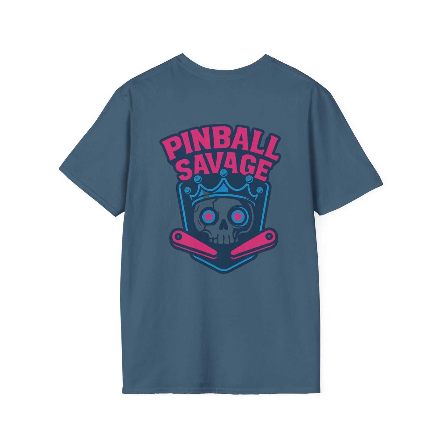 The Pinball Foundry Pinball Savage Skull, Gaming T-Shirt, Unisex Softstyle T-Shirt, Perfect Gift for Gamers, Casual Wear, Pinball Lover Apparel
