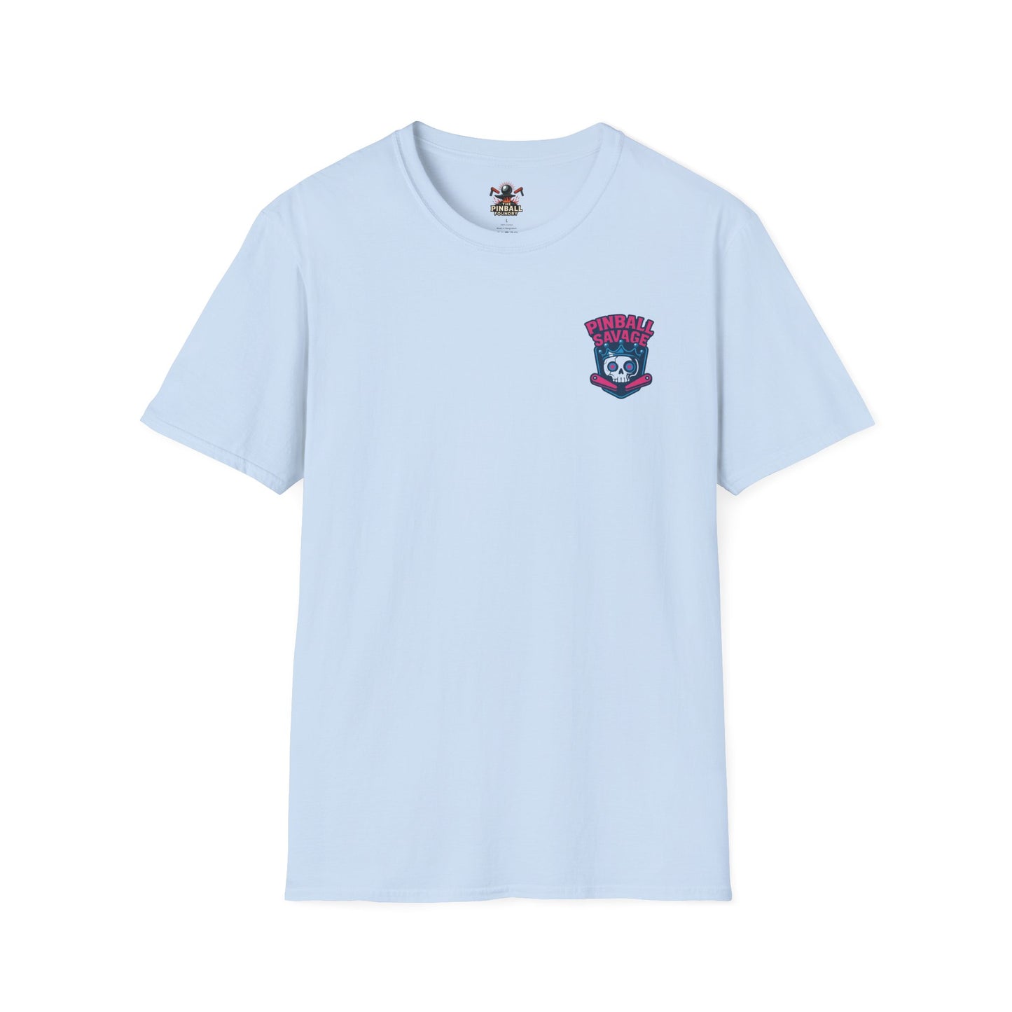 The Pinball Foundry Pinball Savage Skull, Gaming T-Shirt, Unisex Softstyle T-Shirt, Perfect Gift for Gamers, Casual Wear, Pinball Lover Apparel