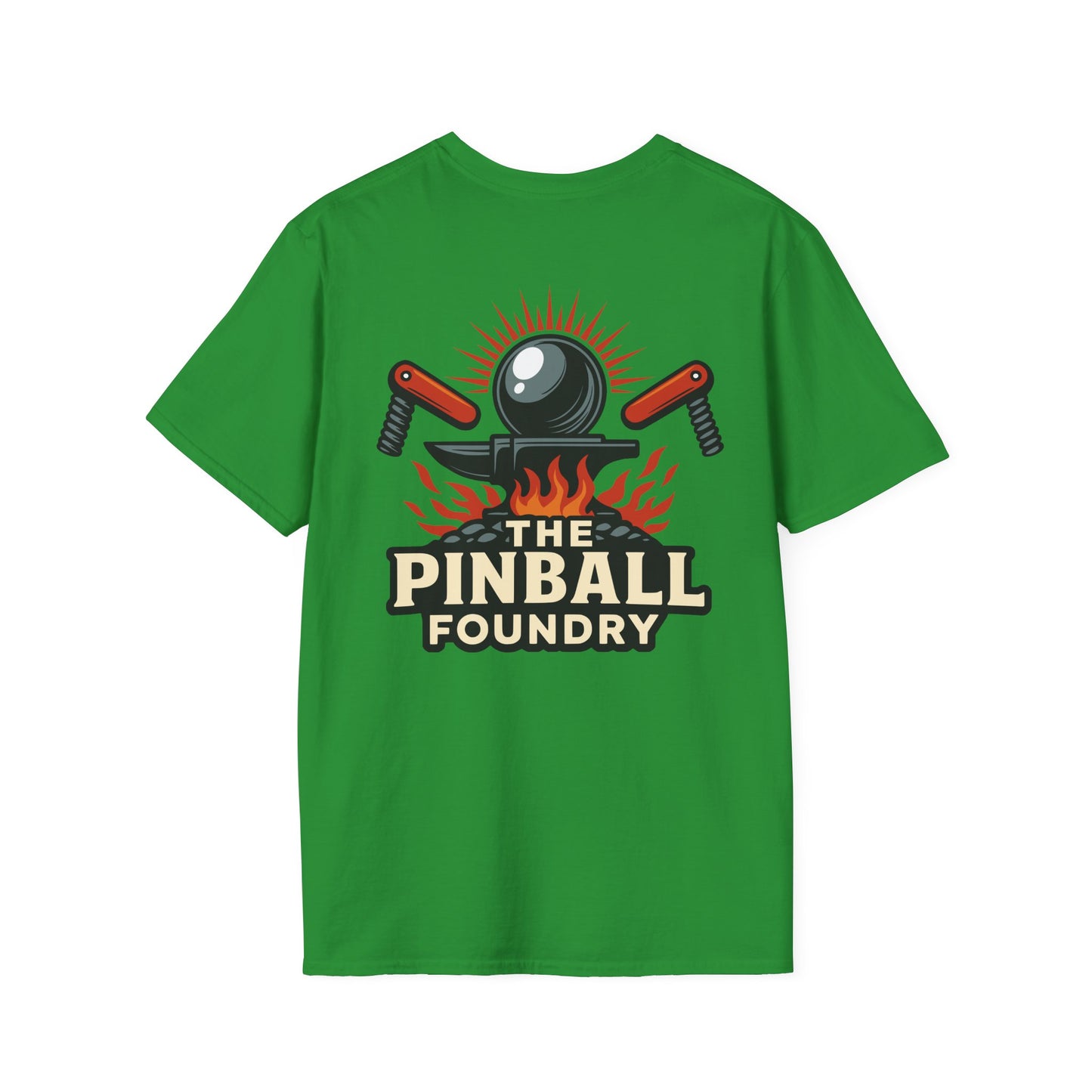 The Pinball Foundry Logo, Gaming T-Shirt, Unisex Softstyle T-Shirt, Perfect Gift for Gamers, Casual Wear, Pinball Lover Apparel