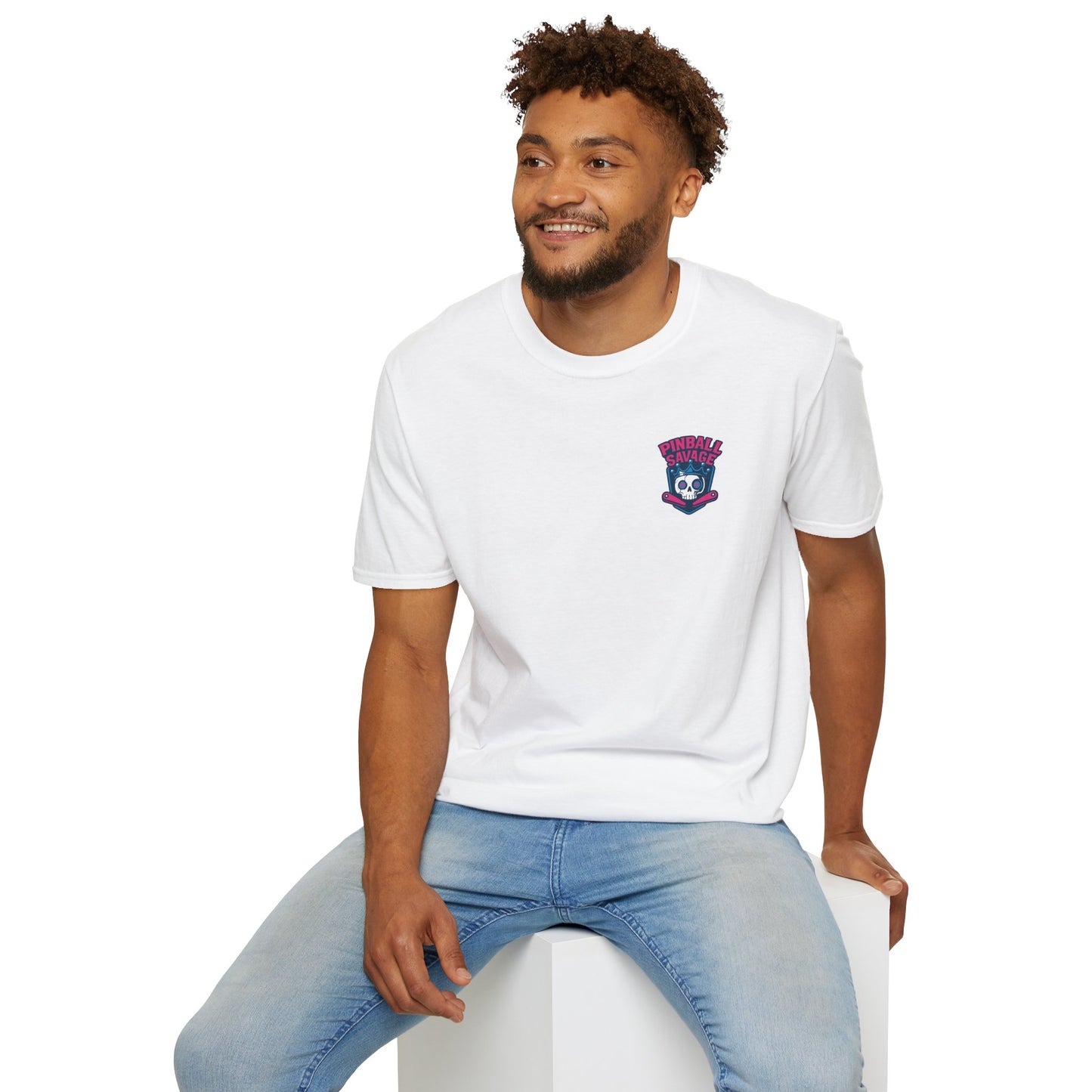 The Pinball Foundry Pinball Savage Skull, Gaming T-Shirt, Unisex Softstyle T-Shirt, Perfect Gift for Gamers, Casual Wear, Pinball Lover Apparel