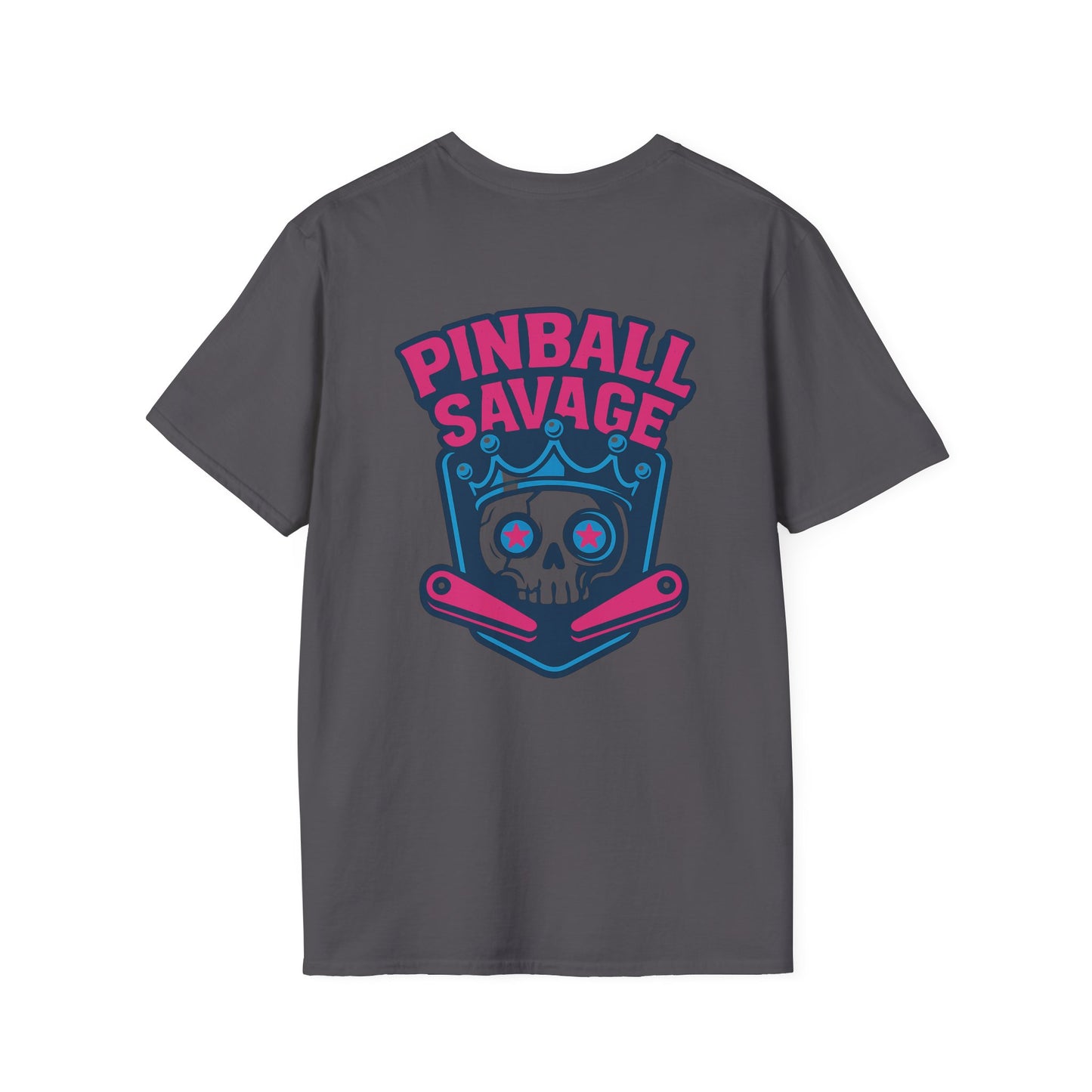 The Pinball Foundry Pinball Savage Skull, Gaming T-Shirt, Unisex Softstyle T-Shirt, Perfect Gift for Gamers, Casual Wear, Pinball Lover Apparel