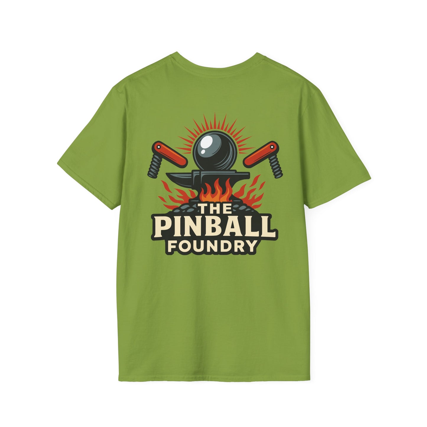 The Pinball Foundry Logo, Gaming T-Shirt, Unisex Softstyle T-Shirt, Perfect Gift for Gamers, Casual Wear, Pinball Lover Apparel