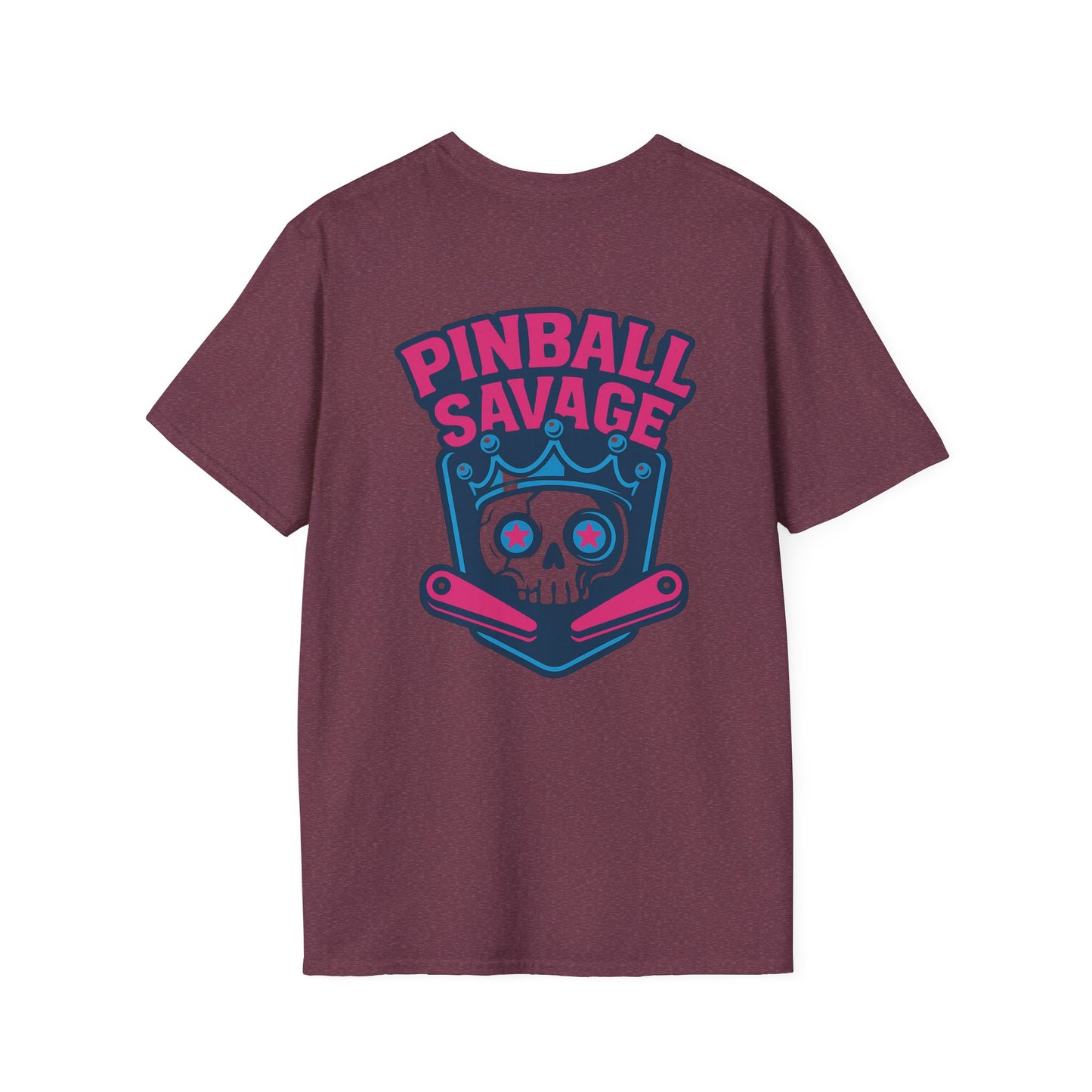 The Pinball Foundry Pinball Savage Skull, Gaming T-Shirt, Unisex Softstyle T-Shirt, Perfect Gift for Gamers, Casual Wear, Pinball Lover Apparel