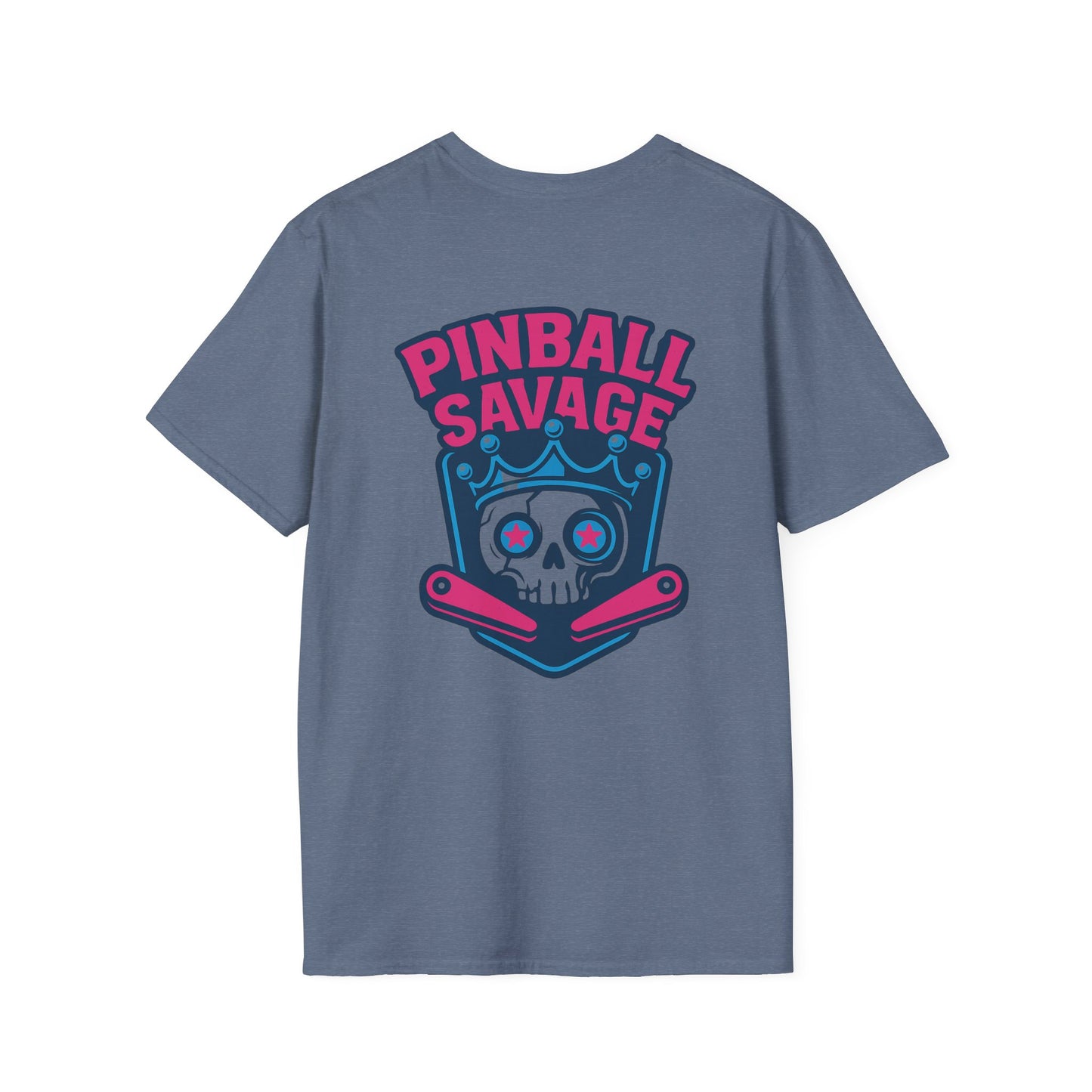 The Pinball Foundry Pinball Savage Skull, Gaming T-Shirt, Unisex Softstyle T-Shirt, Perfect Gift for Gamers, Casual Wear, Pinball Lover Apparel