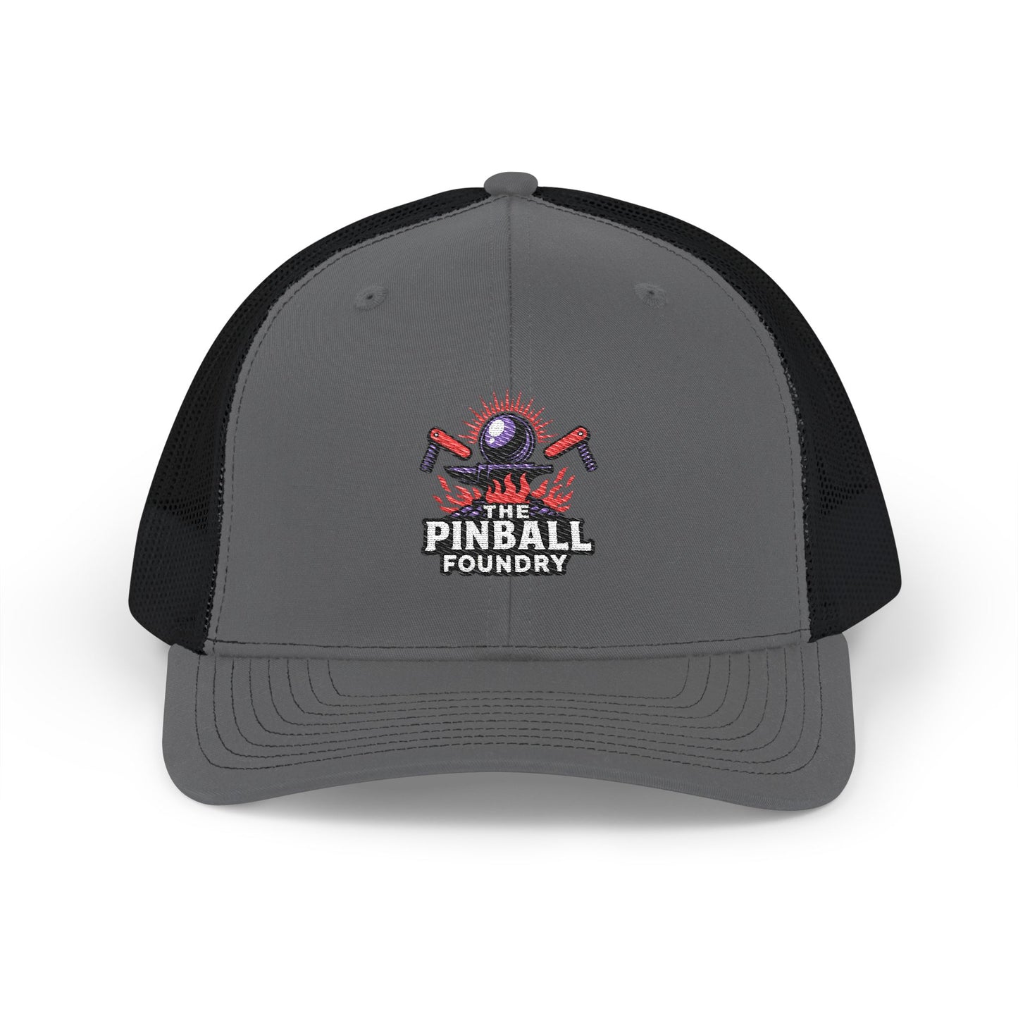 The Pinball Foundry Embroidered Snapback Trucker Cap, Casual Summer Hat, Gift for Gamers, Outdoor Style, Festival Accessory
