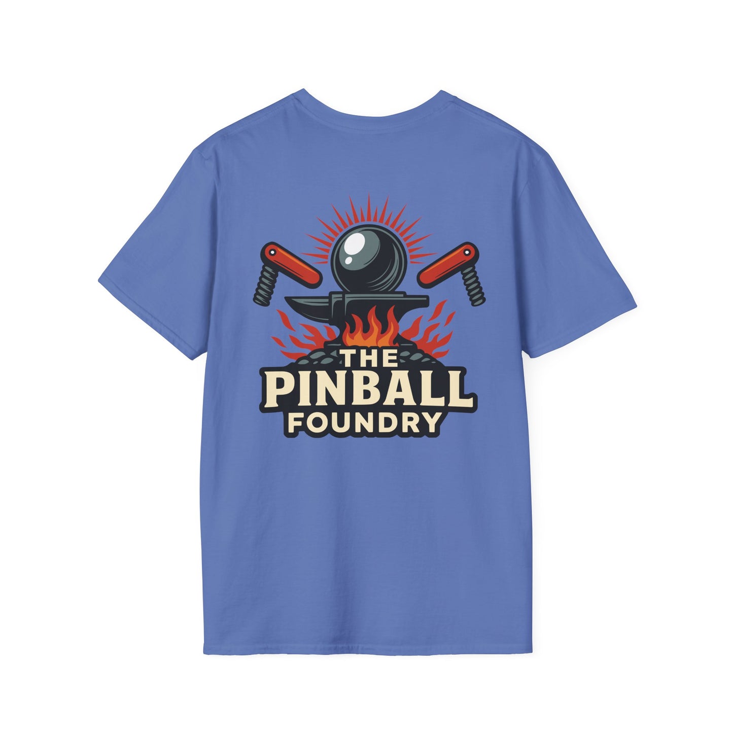 The Pinball Foundry Logo, Gaming T-Shirt, Unisex Softstyle T-Shirt, Perfect Gift for Gamers, Casual Wear, Pinball Lover Apparel