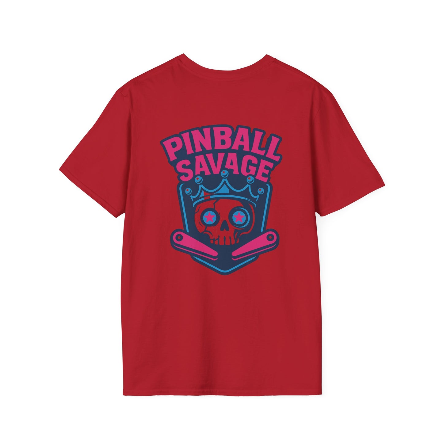 The Pinball Foundry Pinball Savage Skull, Gaming T-Shirt, Unisex Softstyle T-Shirt, Perfect Gift for Gamers, Casual Wear, Pinball Lover Apparel