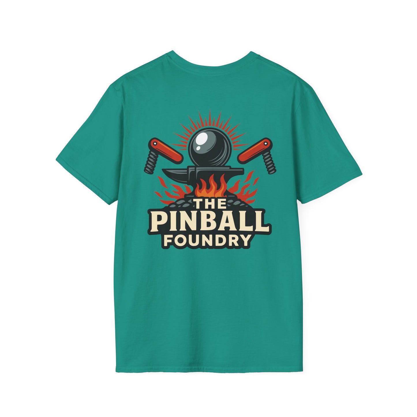 The Pinball Foundry Logo, Gaming T-Shirt, Unisex Softstyle T-Shirt, Perfect Gift for Gamers, Casual Wear, Pinball Lover Apparel