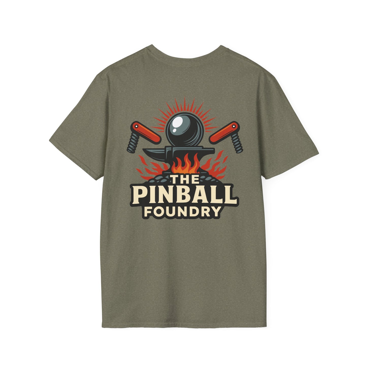 The Pinball Foundry Logo, Gaming T-Shirt, Unisex Softstyle T-Shirt, Perfect Gift for Gamers, Casual Wear, Pinball Lover Apparel