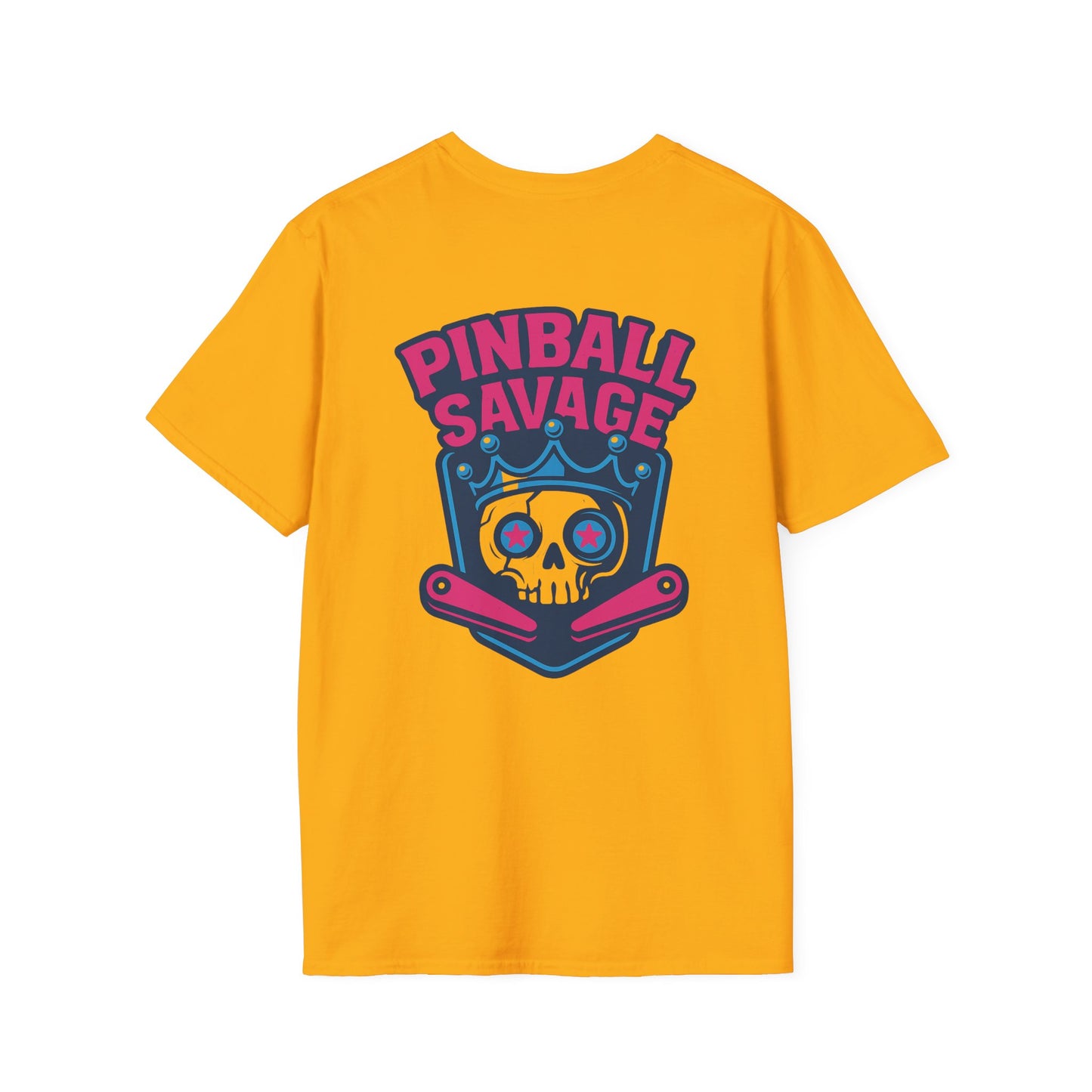 The Pinball Foundry Pinball Savage Skull, Gaming T-Shirt, Unisex Softstyle T-Shirt, Perfect Gift for Gamers, Casual Wear, Pinball Lover Apparel