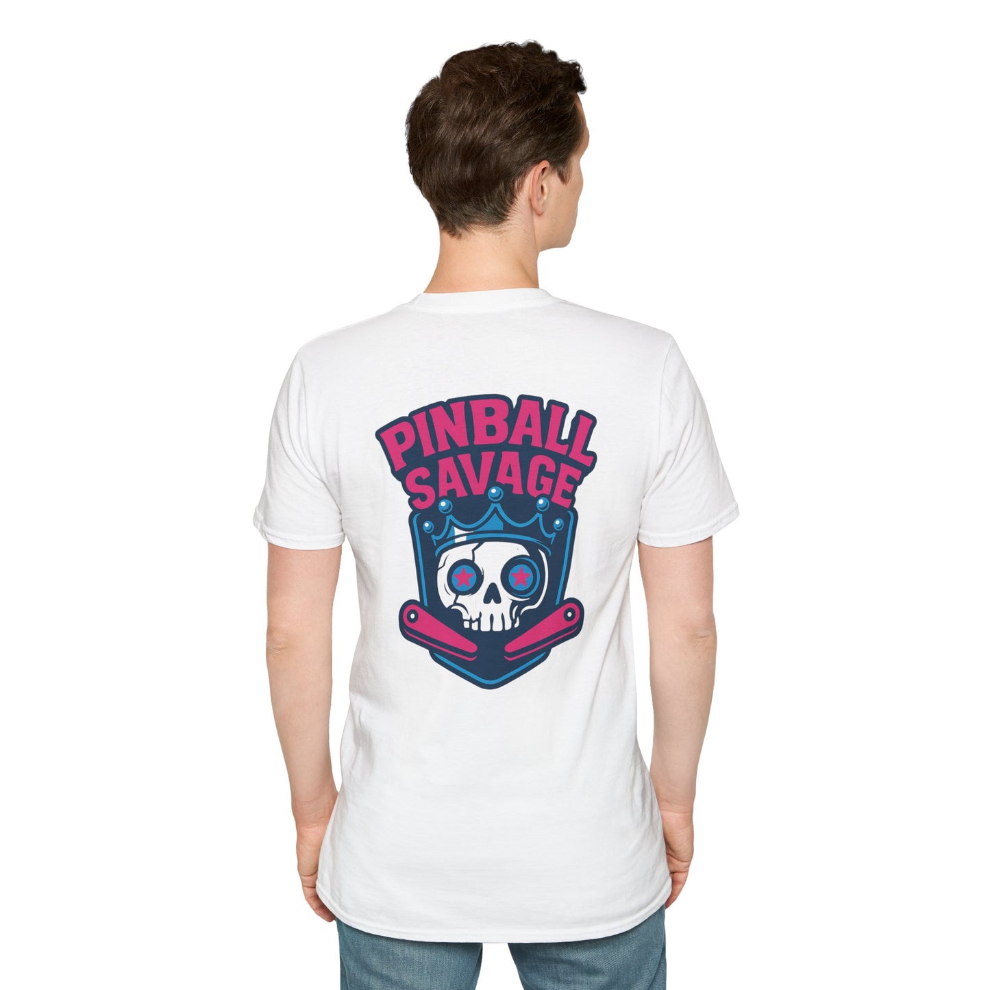 The Pinball Foundry Pinball Savage Skull, Gaming T-Shirt, Unisex Softstyle T-Shirt, Perfect Gift for Gamers, Casual Wear, Pinball Lover Apparel