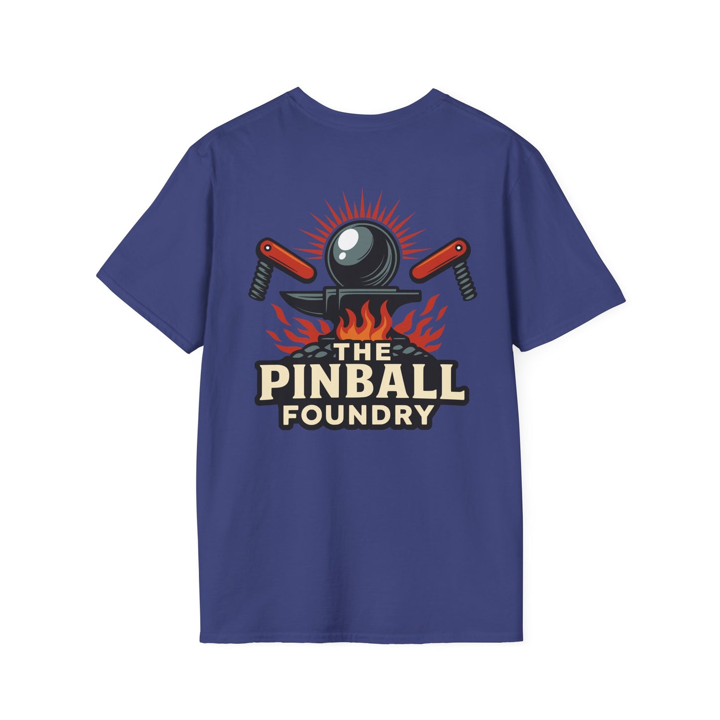 The Pinball Foundry Logo, Gaming T-Shirt, Unisex Softstyle T-Shirt, Perfect Gift for Gamers, Casual Wear, Pinball Lover Apparel