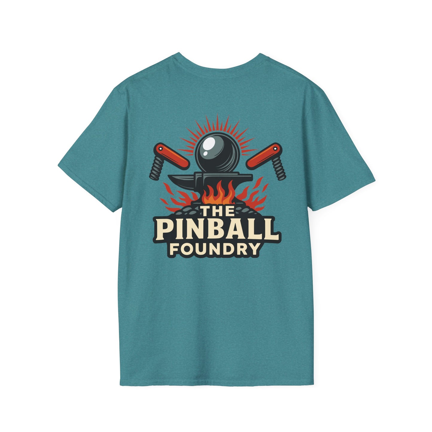 The Pinball Foundry Logo, Gaming T-Shirt, Unisex Softstyle T-Shirt, Perfect Gift for Gamers, Casual Wear, Pinball Lover Apparel