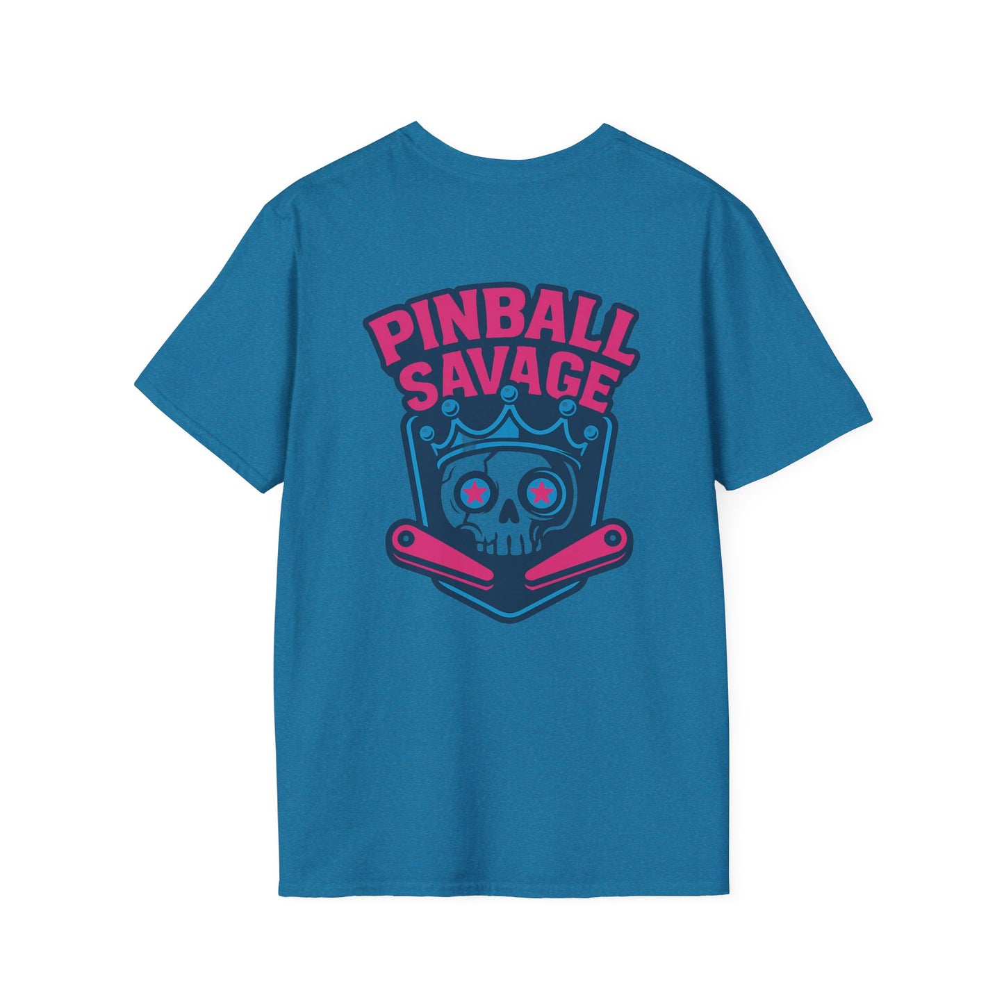 The Pinball Foundry Pinball Savage Skull, Gaming T-Shirt, Unisex Softstyle T-Shirt, Perfect Gift for Gamers, Casual Wear, Pinball Lover Apparel