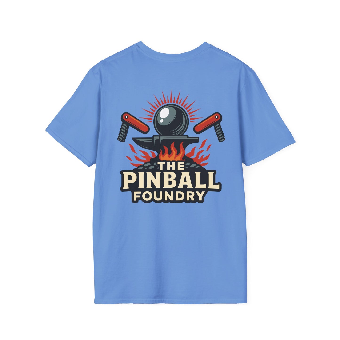 The Pinball Foundry Logo, Gaming T-Shirt, Unisex Softstyle T-Shirt, Perfect Gift for Gamers, Casual Wear, Pinball Lover Apparel