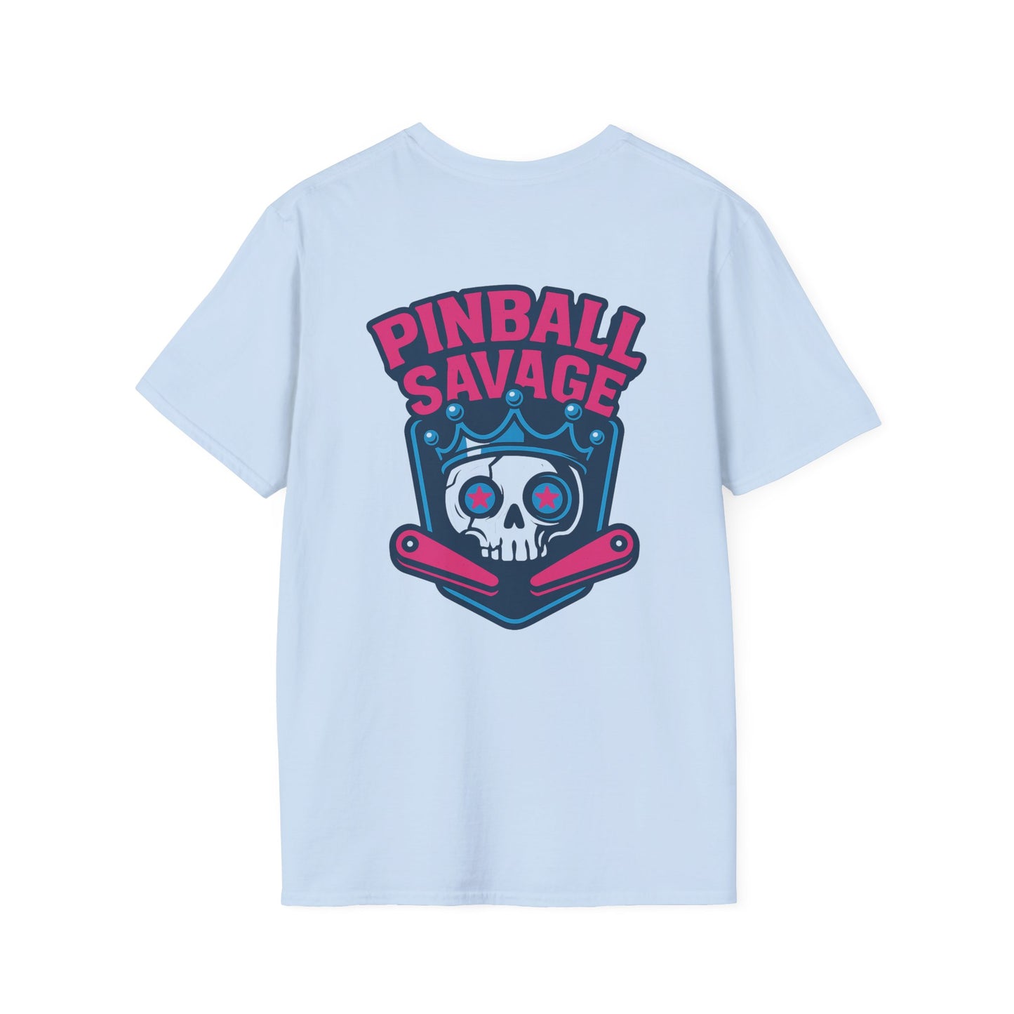 The Pinball Foundry Pinball Savage Skull, Gaming T-Shirt, Unisex Softstyle T-Shirt, Perfect Gift for Gamers, Casual Wear, Pinball Lover Apparel