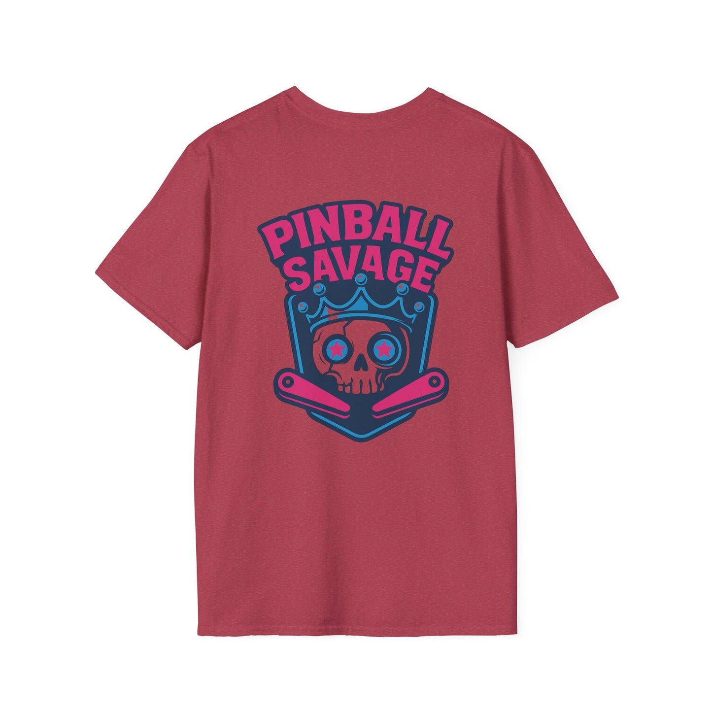The Pinball Foundry Pinball Savage Skull, Gaming T-Shirt, Unisex Softstyle T-Shirt, Perfect Gift for Gamers, Casual Wear, Pinball Lover Apparel