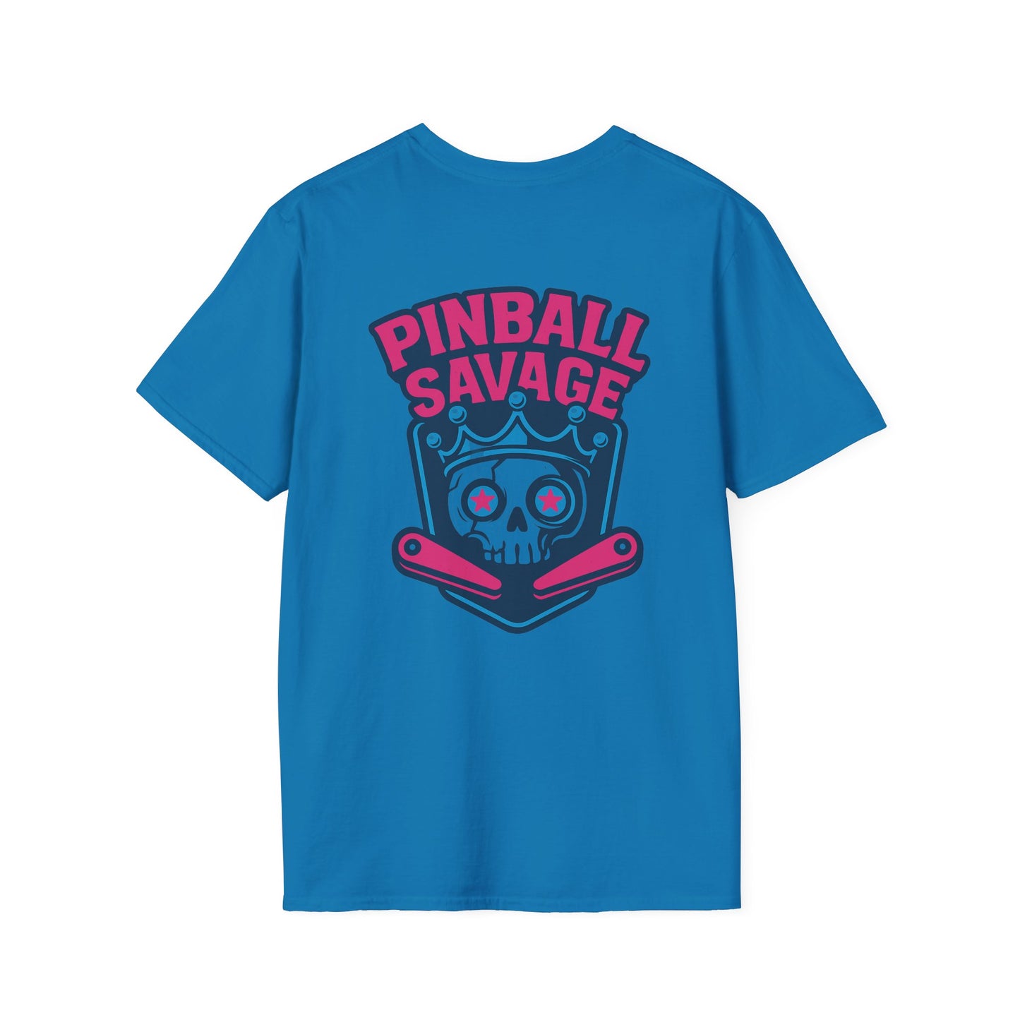 The Pinball Foundry Pinball Savage Skull, Gaming T-Shirt, Unisex Softstyle T-Shirt, Perfect Gift for Gamers, Casual Wear, Pinball Lover Apparel