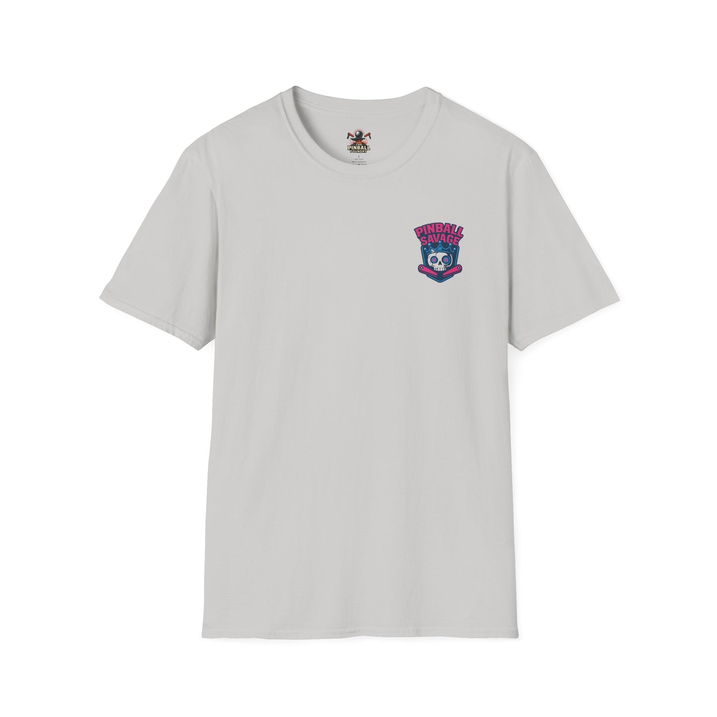 The Pinball Foundry Pinball Savage Skull, Gaming T-Shirt, Unisex Softstyle T-Shirt, Perfect Gift for Gamers, Casual Wear, Pinball Lover Apparel