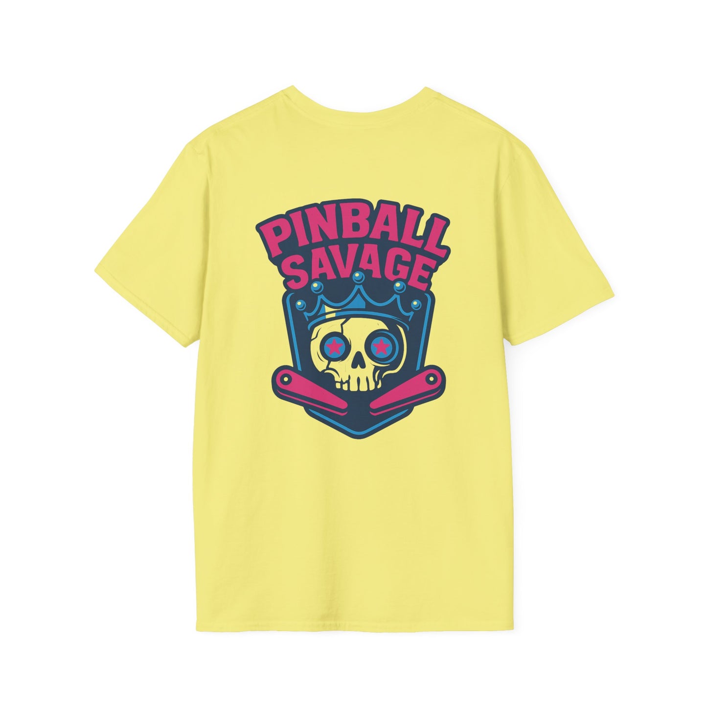 The Pinball Foundry Pinball Savage Skull, Gaming T-Shirt, Unisex Softstyle T-Shirt, Perfect Gift for Gamers, Casual Wear, Pinball Lover Apparel