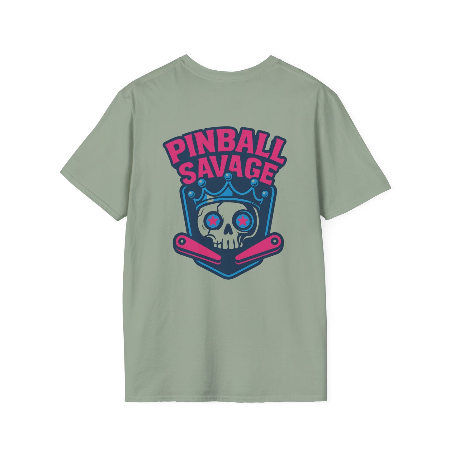 The Pinball Foundry Pinball Savage Skull, Gaming T-Shirt, Unisex Softstyle T-Shirt, Perfect Gift for Gamers, Casual Wear, Pinball Lover Apparel