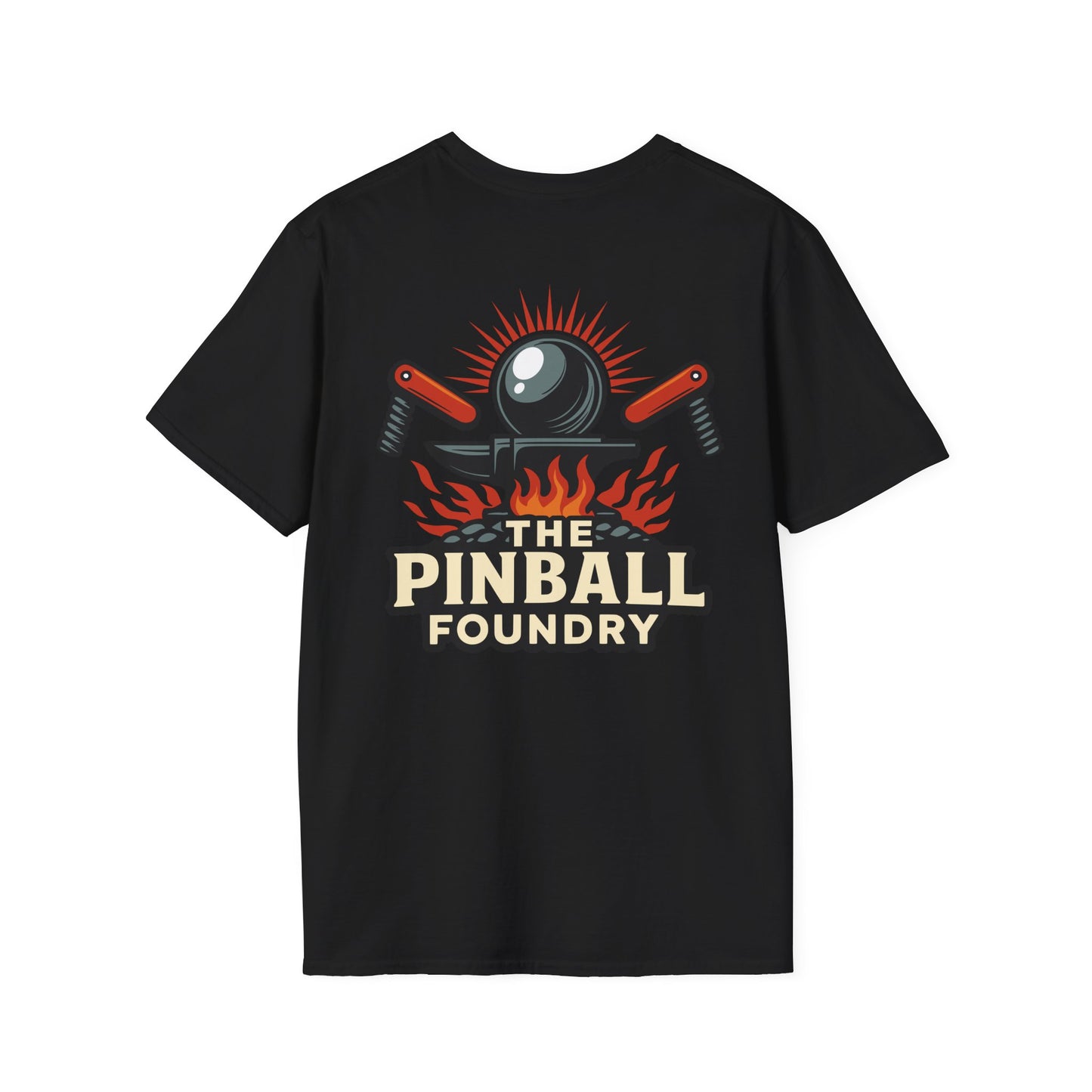 The Pinball Foundry Logo, Gaming T-Shirt, Unisex Softstyle T-Shirt, Perfect Gift for Gamers, Casual Wear, Pinball Lover Apparel