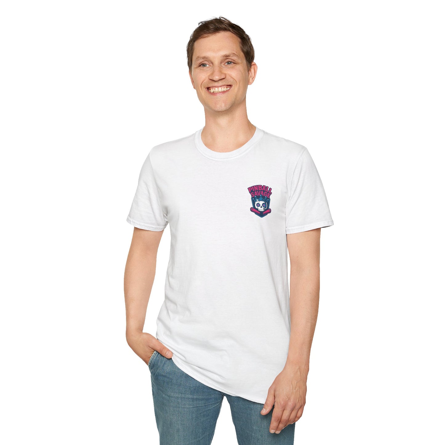 The Pinball Foundry Pinball Savage Skull, Gaming T-Shirt, Unisex Softstyle T-Shirt, Perfect Gift for Gamers, Casual Wear, Pinball Lover Apparel