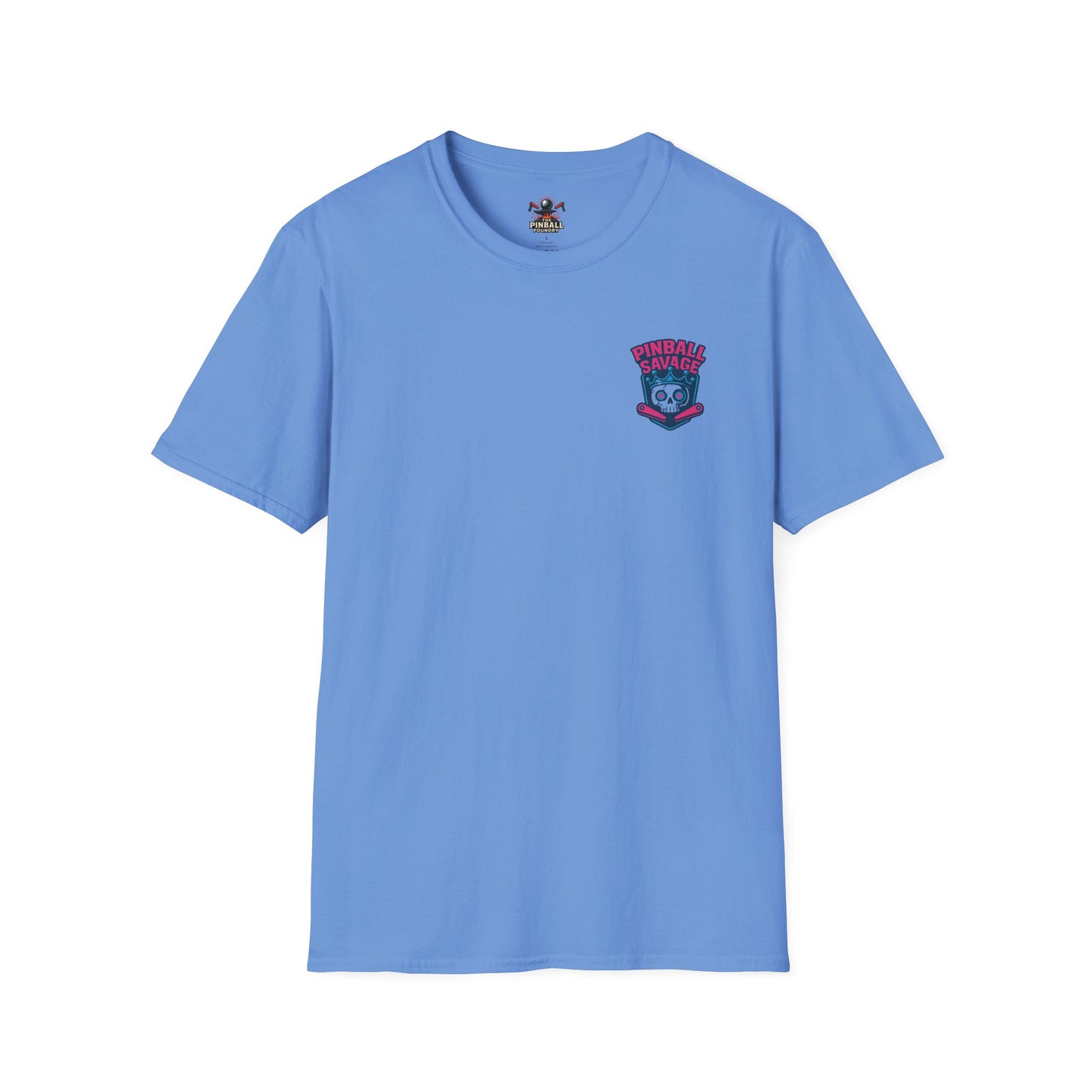 The Pinball Foundry Pinball Savage Skull, Gaming T-Shirt, Unisex Softstyle T-Shirt, Perfect Gift for Gamers, Casual Wear, Pinball Lover Apparel